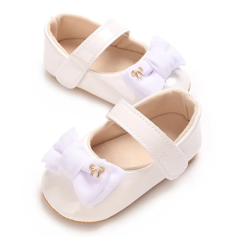 Infant Girls Bowknot Mary Jane Flats with Non-Slip Sole Cute Princess Dress Shoes for Newborns Adorable Crib Shoes