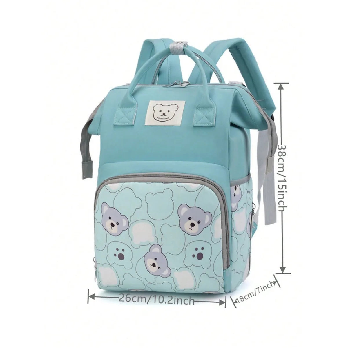 Bear Print Diaper Bag Backpack for Mom Dad, Fashionable Mommy Bag with Insulate Pocket, Large Capacity Diaper Bag for  Boy Girl