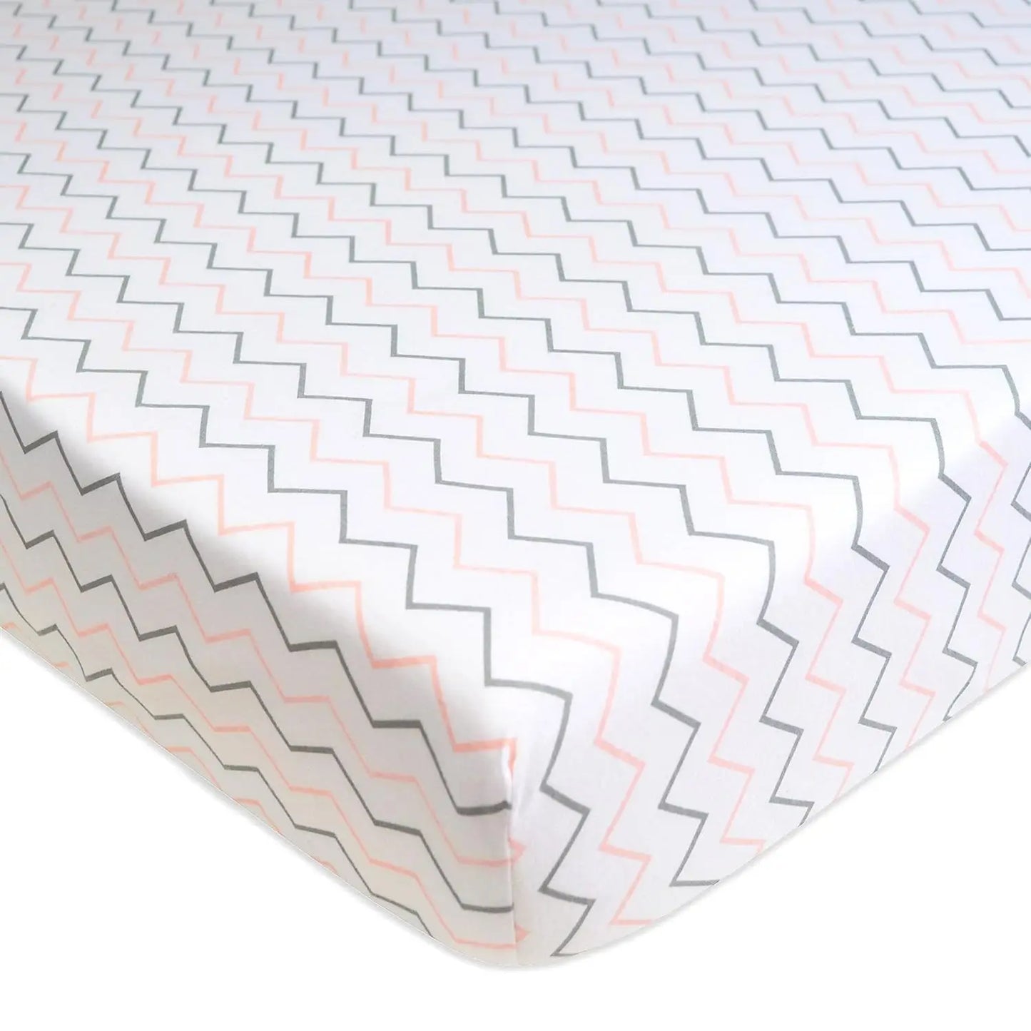 3 Pack 100% Cotton Fitted Crib Sheets, 52" x 28", Soft & Breathable for Baby & Toddler Beds, Neutral Pink Star/Zigzag Design