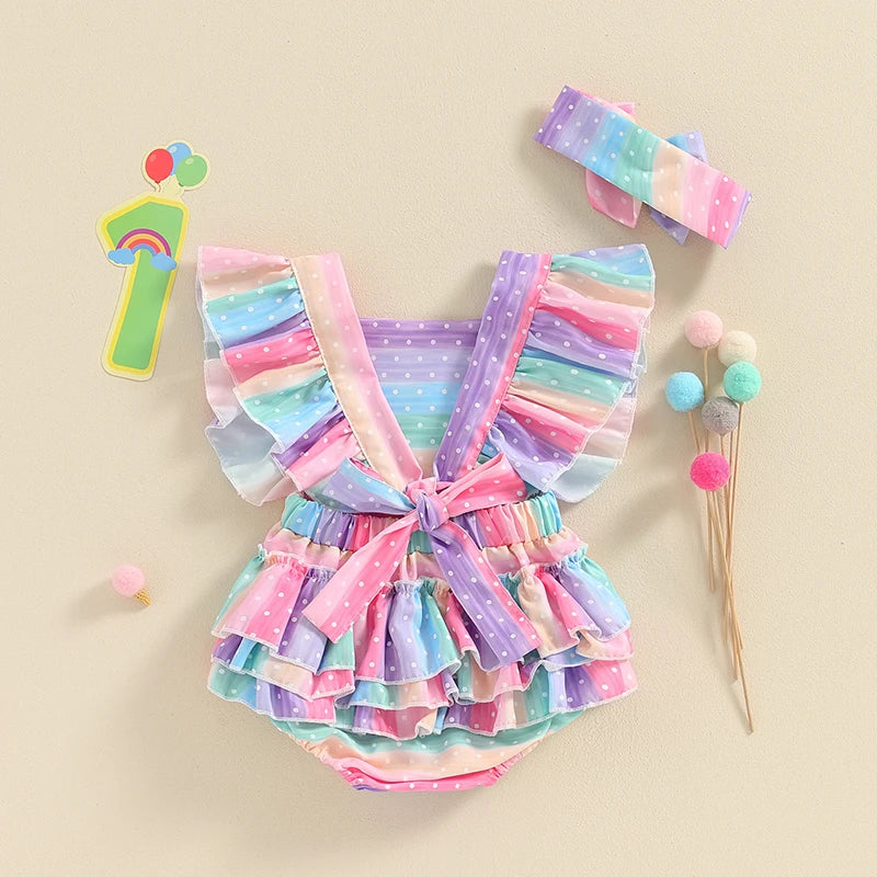 Toddler Girl Floral Print Sleeveless Romper Dress with Matching Headband Set Adorable Summer Outfit for Baby Girls