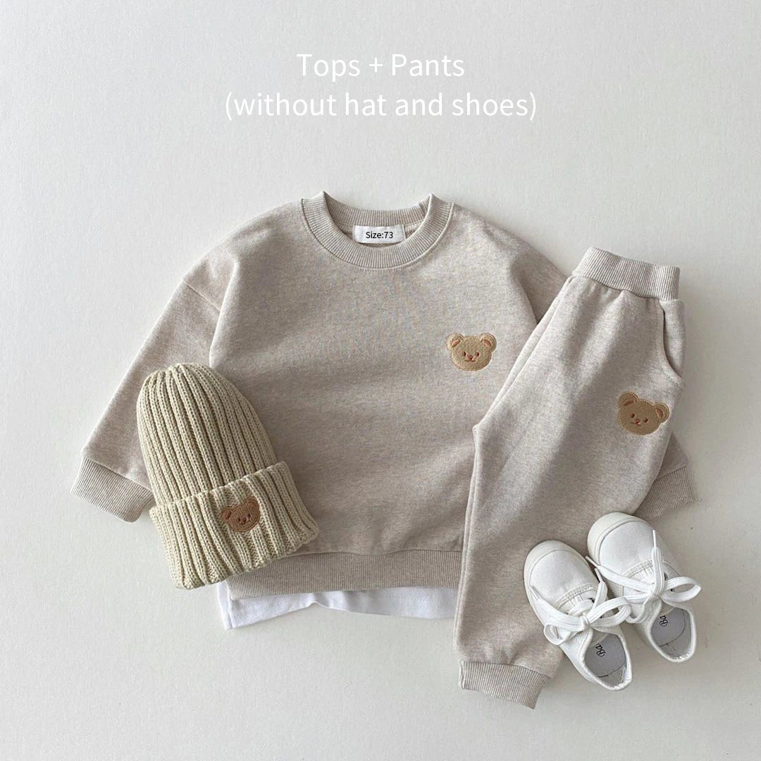 INS Newborn Infant Children's Cotton Bear Round-Neck Sweatshirt Sports Set Baby Casual Cartoon Two-Piece Set