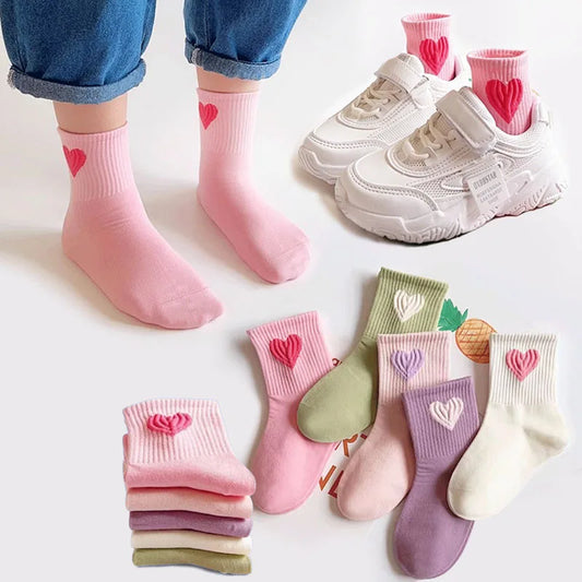 5 Pairs Baby Socks Toddler Soft Comfortable Breathable Heart Pattern Kids Footwear Elasticity Wrinkle - Resistant Athletic Socks