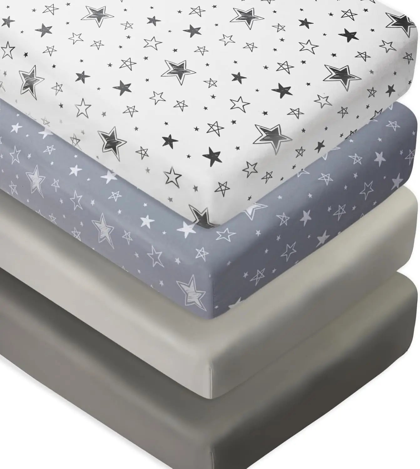 4 Pack Star Moon Crib Sheets Set, Neutral Baby Mattress Cover for Boys Girls, Breathable Fitted Crib Sheets