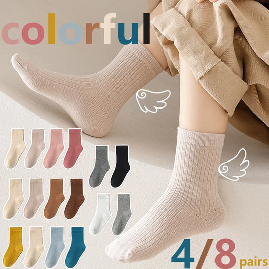 4/8 Pairs Lot Kid Sock for Girls Boys 2025 New Children Infant Colorful Rainbow Cotton Knitted Ankle Short Sock Fashion School