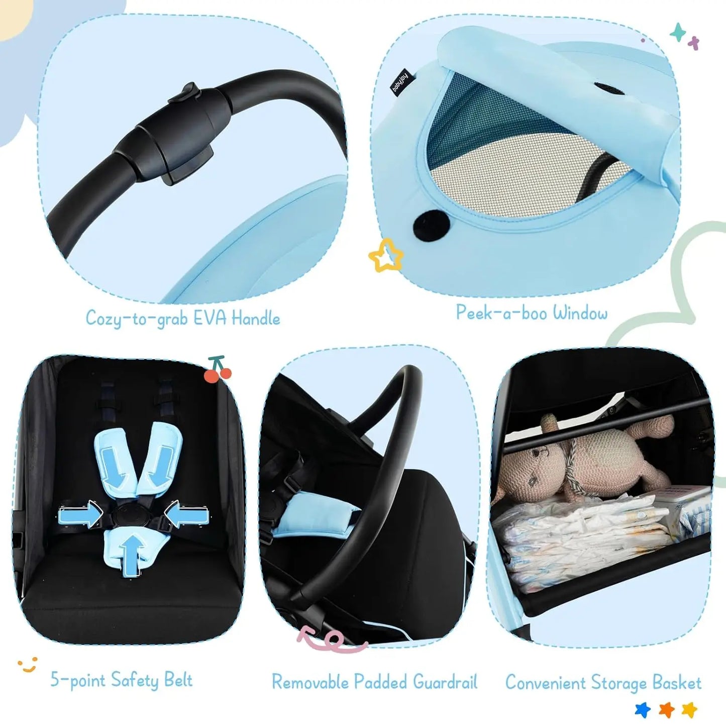 Lightweight Baby Stroller, Compact Travel for Airplane, Fits Airplane Cabin & Overhead, One-Hand Gravity Fold, Self-Standing