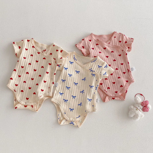 2026 Summer New Baby Clothes Cute Heart Print Toddler Girls Bodysuits Korean Style Baby One Piece