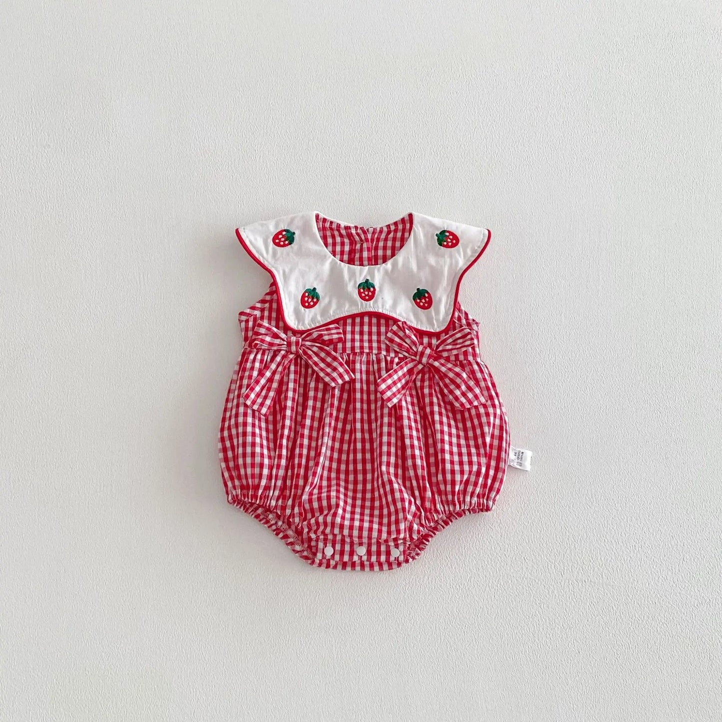 3M-2T Summer Korean Baby Clothing Strawberry Embroidery Girls Bodysuits Red Sleeveless Lace Collar Clothes for Newborns