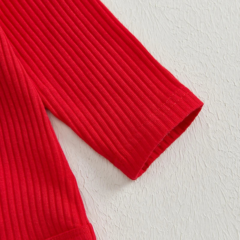 Baby Girl Christmas Outfits Solid Color Long Sleeve Romper Gingerbread Man Print Flare Pants Headband 3Pcs Clothes Set