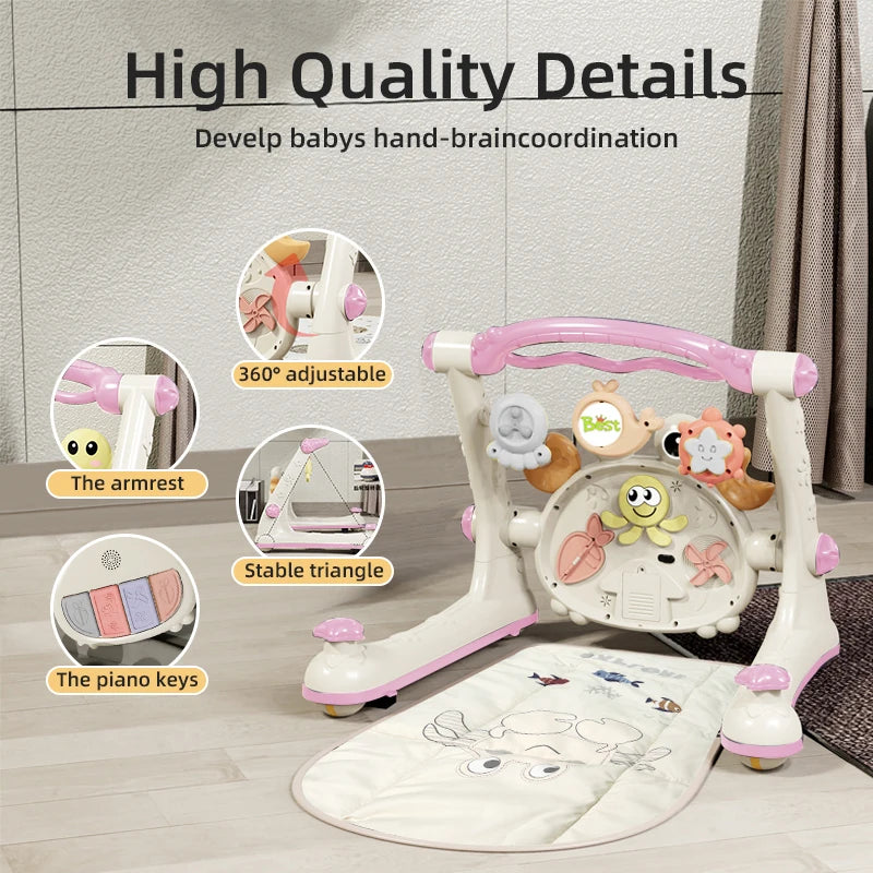 New Baby Toddler Multi-Function Four-in-One Baby Car Fitness Rack Piano Baby Walking Car Table Trolley Toy For 0-18 Months