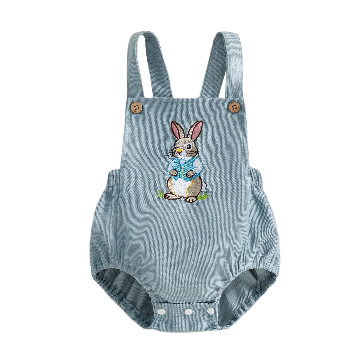 Infant Easter Bunny Romper Adorable Sleeveless Newborn Overalls Jumpsuit with Embroidered Rabbit Design for Baby Boy