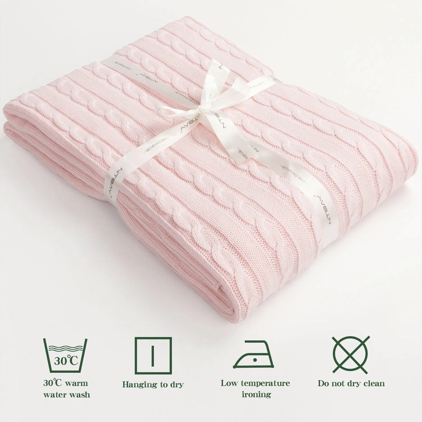 Ntbay 100% Cotton Cable Knit Toddler Blanket, Soft Warm Unisex Baby Blanket for Crib