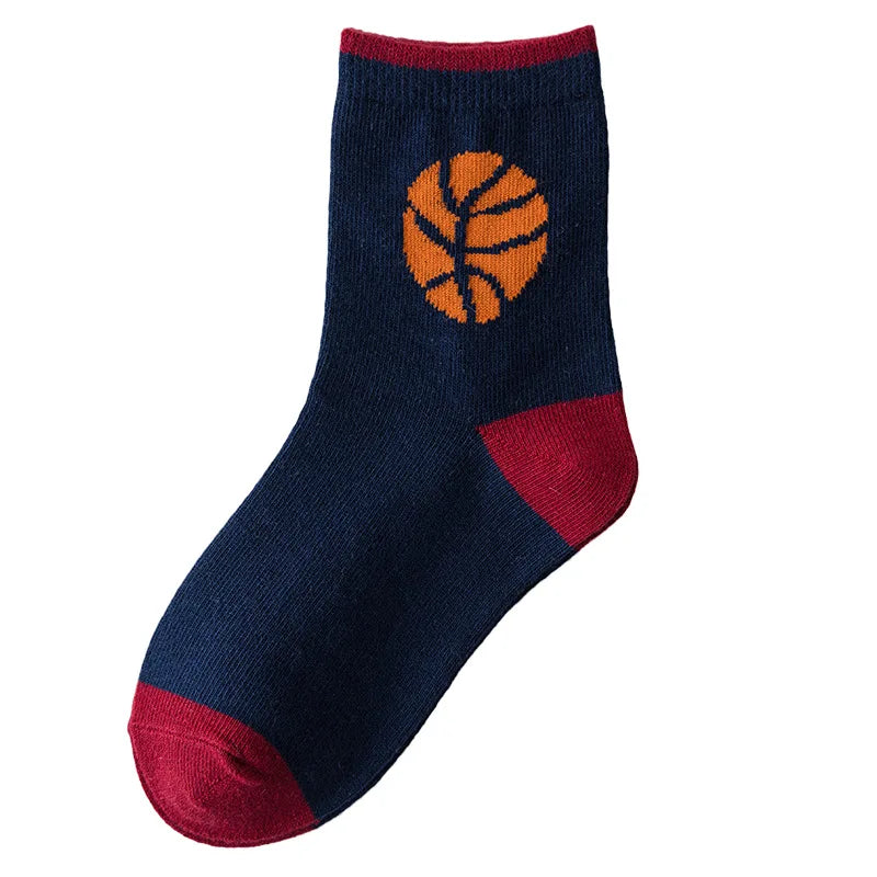 5 Pairs Kids Boys Pure Cotton Socks Children Baby Toddler Sport Basketball Socks School Student Spring Autumn Soft Mid Tube Sock