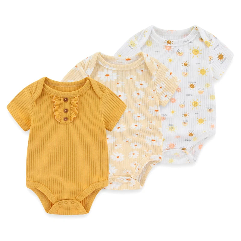 Kiddiezoom unisex summer three piece fashionable cartoon boy and girl jumpsuit 100% pure cotton comfortable newborn set
