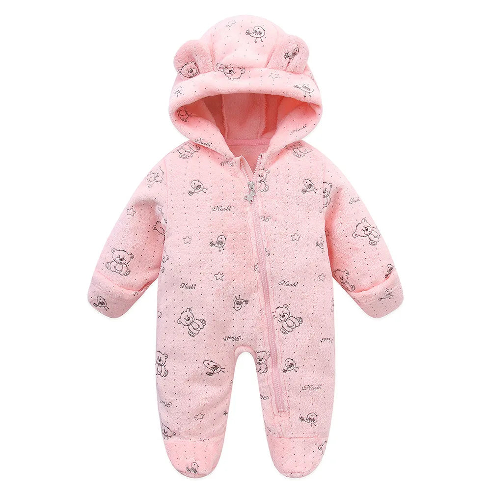 2025 Autumn Winter Newborn Toddler Overalls Plus Velvet Hooded Romper Jumpsuit for 0-1 Years Baby Girl/Boy