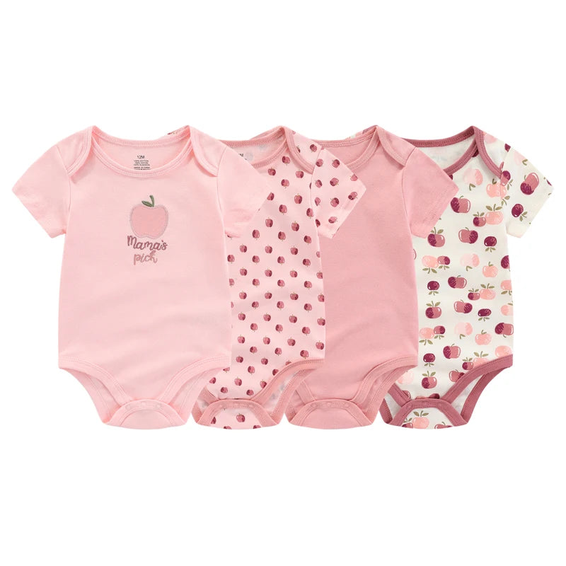 Kiddiezoom Fashion Cartoon 4-piece Summer 100% Cotton Boys and Girls jumpsuit Newborn jumpsuit set