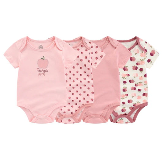 Kiddiezoom Fashion Cartoon 4-piece Summer 100% Cotton Boys and Girls jumpsuit Newborn jumpsuit set