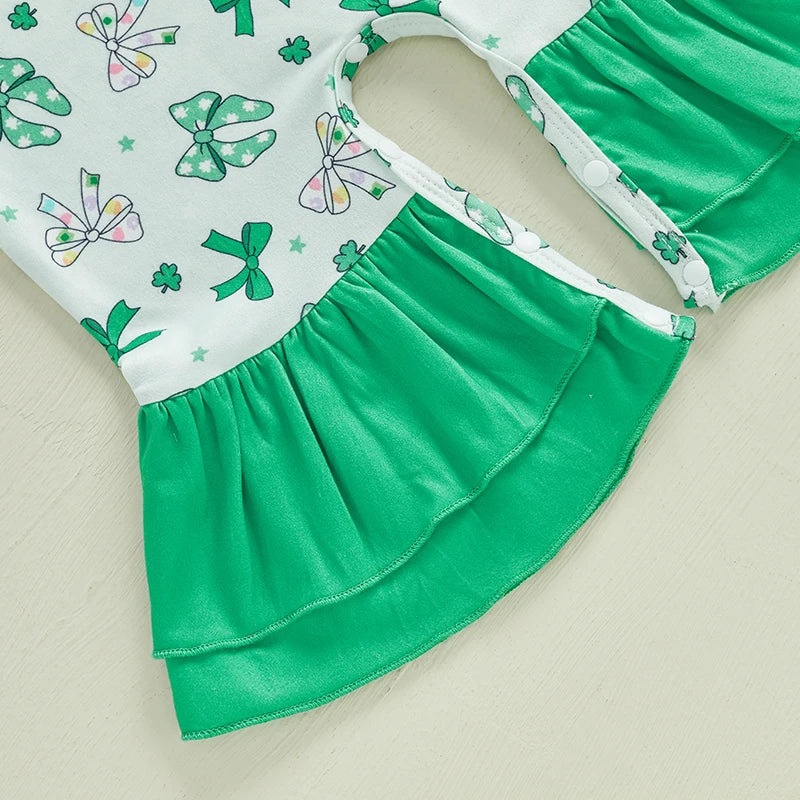 Adorable Baby Girls St Patrick s Day Shamrock Romper with Ruffle Sleeves and Matching Headband Set for Infant Toddler
