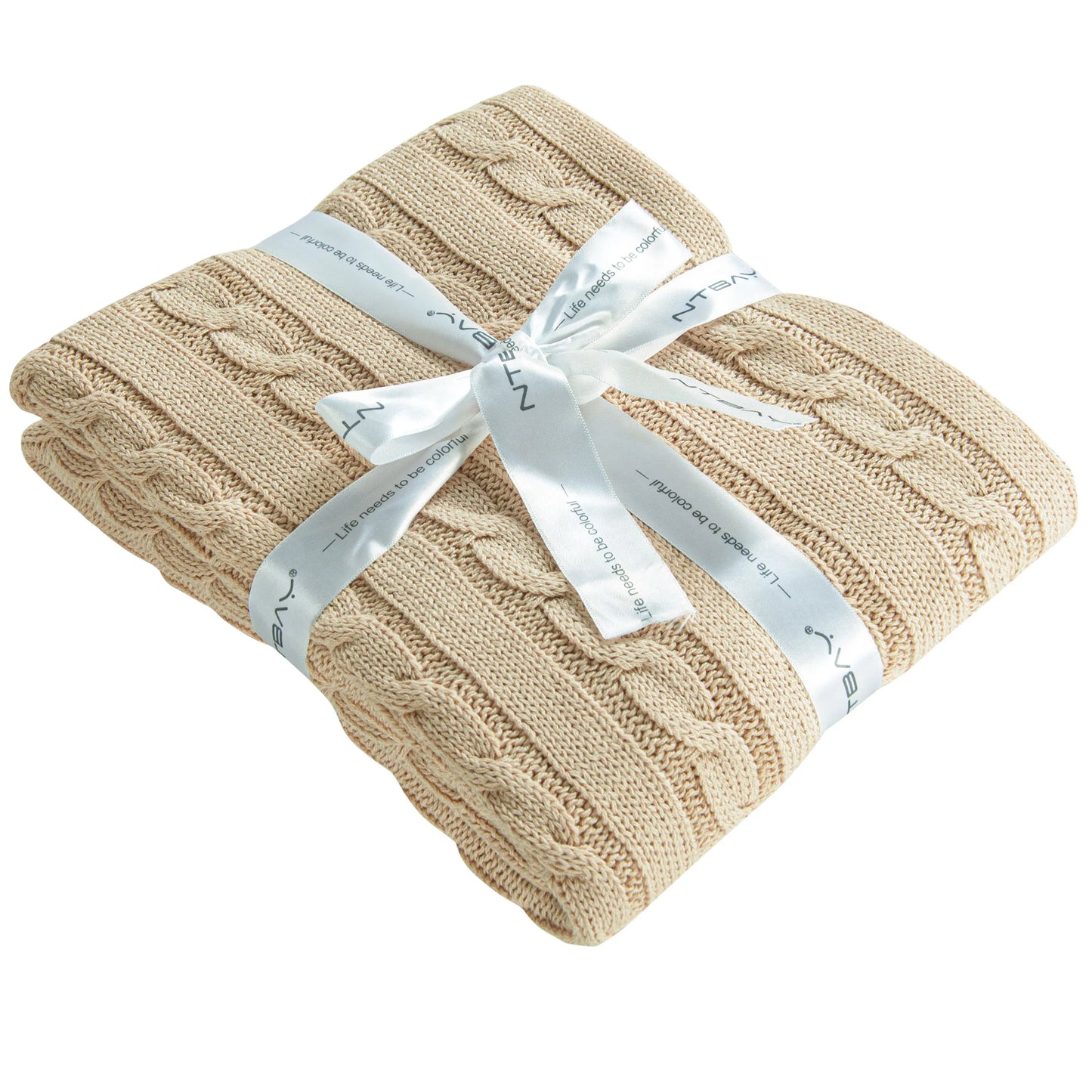 Ntbay 100% Cotton Cable Knit Toddler Blanket, Soft Warm Unisex Baby Blanket for Crib