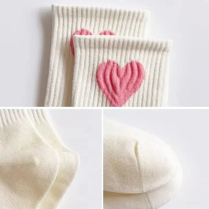 5 Pairs Baby Socks Toddler Soft Comfortable Breathable Heart Pattern Kids Footwear Elasticity Wrinkle - Resistant Athletic Socks