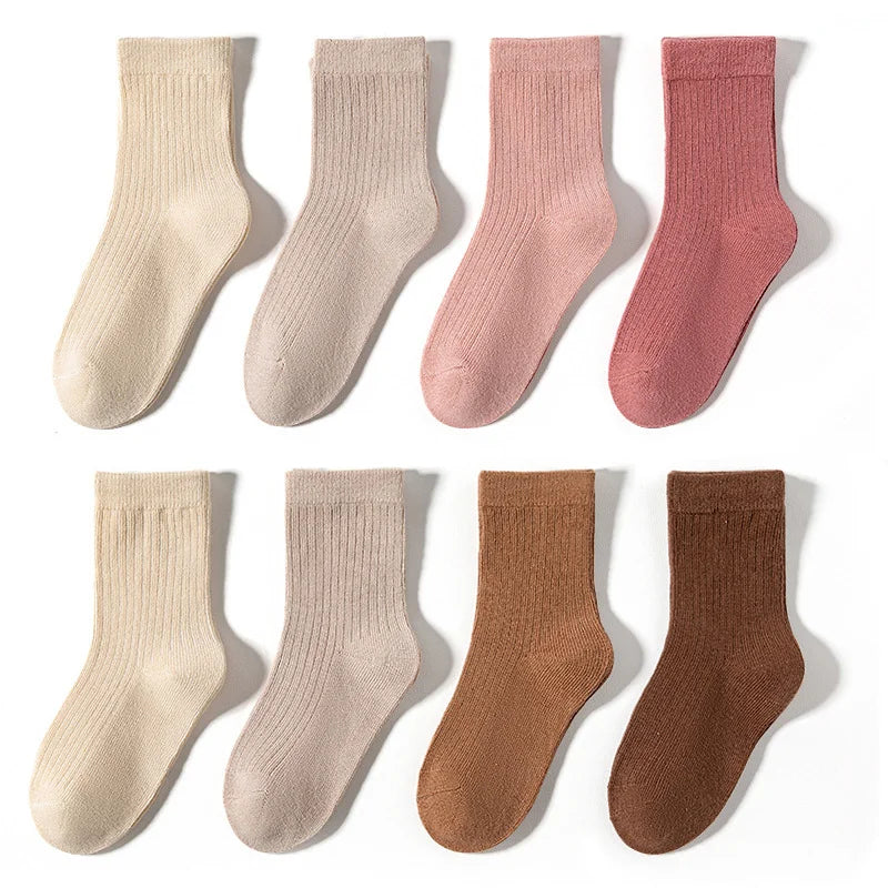 4/8 Pairs Lot Kid Sock for Girls Boys 2025 New Children Infant Colorful Rainbow Cotton Knitted Ankle Short Sock Fashion School