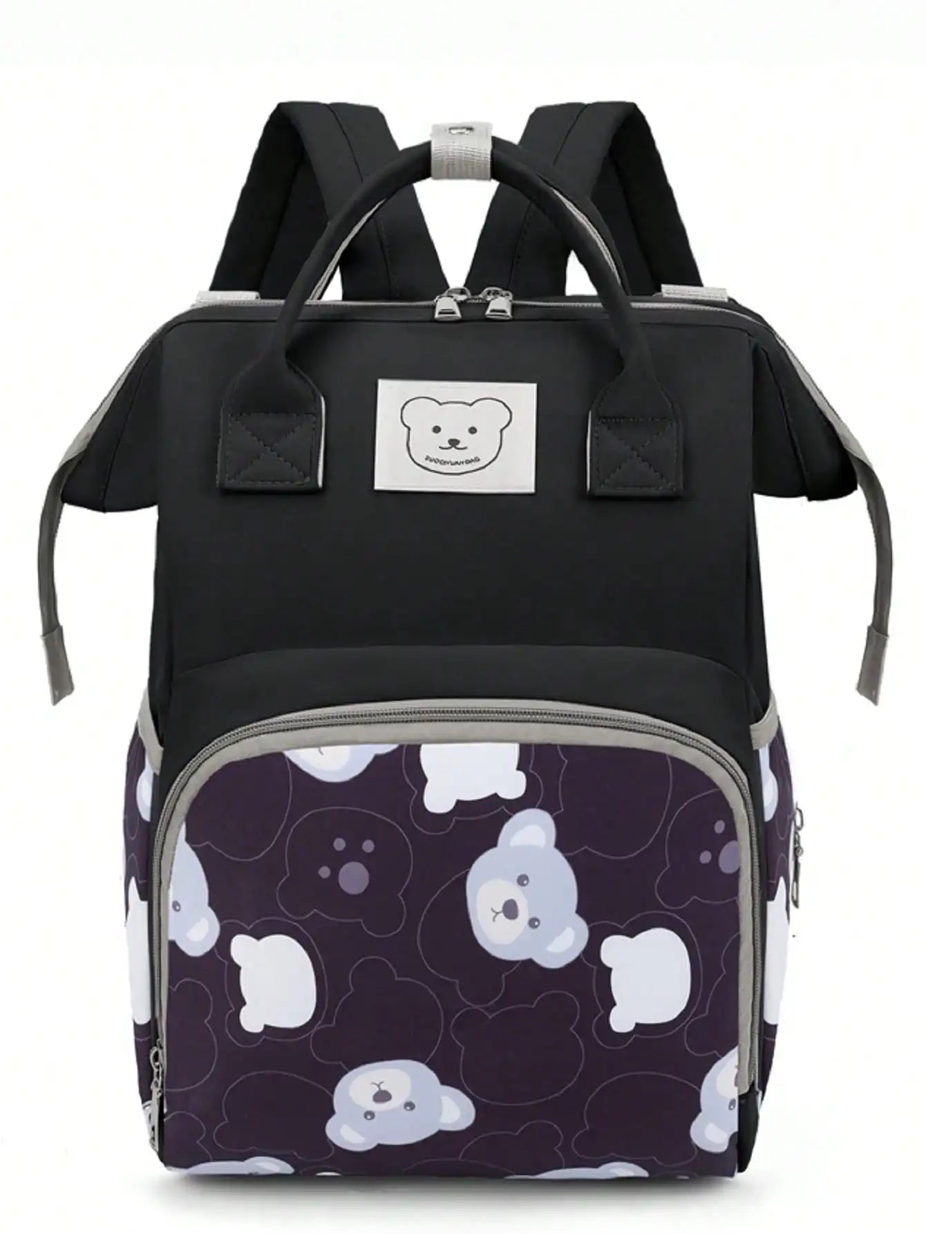 Bear Print Diaper Bag Backpack for Mom Dad, Fashionable Mommy Bag with Insulate Pocket, Large Capacity Diaper Bag for  Boy Girl