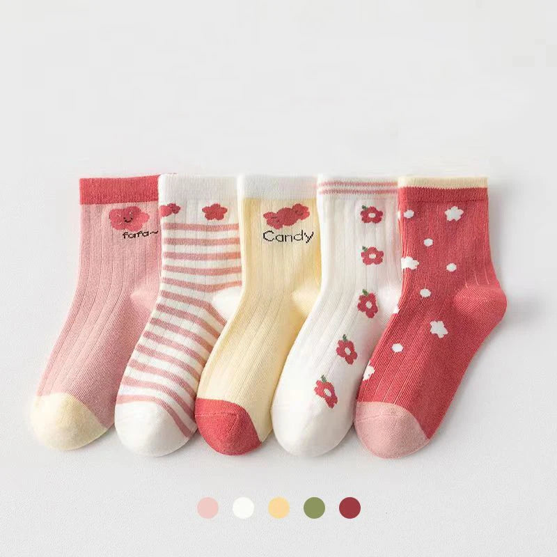5 Pairs Kids Boys Girls Socks Children Baby Toddler Sport Socks School Students Spring Autumn Soft Cotton Fashion Mid Tube Socks