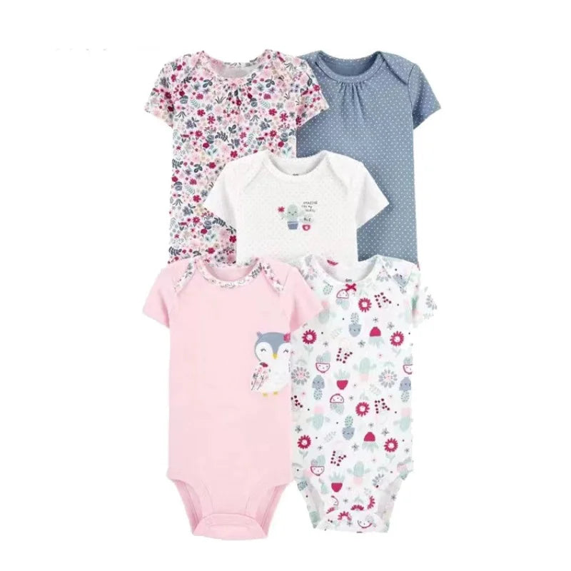 5PCS/Lot Baby Bodysuits Newborn Baby Boy Girl Clothes Fashion Short Sleeve 100% Cotton Baby Jumpsuit Summer Baby Clothing 0-24M