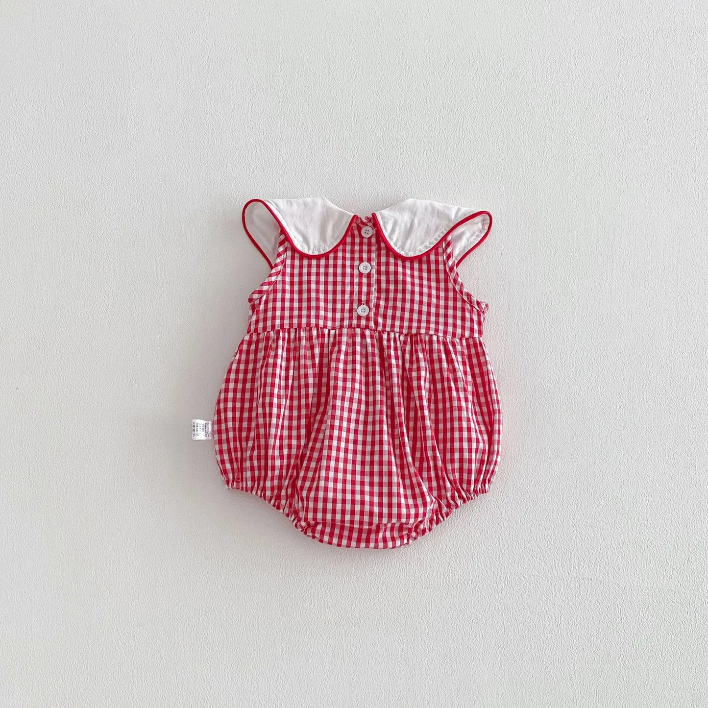 3M-2T Summer Korean Baby Clothing Strawberry Embroidery Girls Bodysuits Red Sleeveless Lace Collar Clothes for Newborns