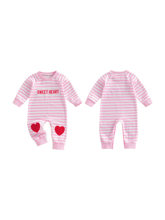 Infant Romper Stylish Long Sleeve Crew Neck Plaid Stripes Embroidered Jumpsuit for Baby Boys and Girls Cute Valentine s Day