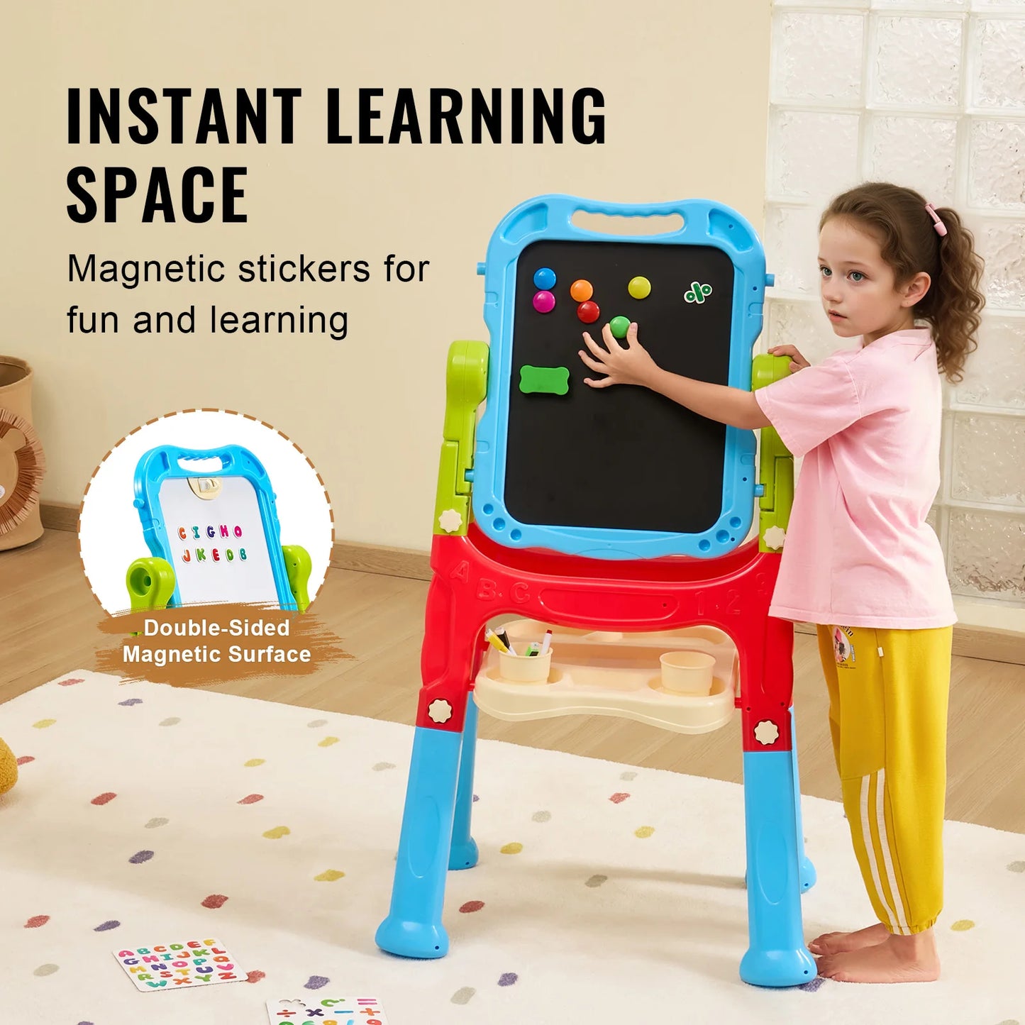 SucceBuy Children Magnetic Drawing Board Painting Art Easel with Chalkboard Wordpad Baby Color Graffiti Drawing Toys for Kids