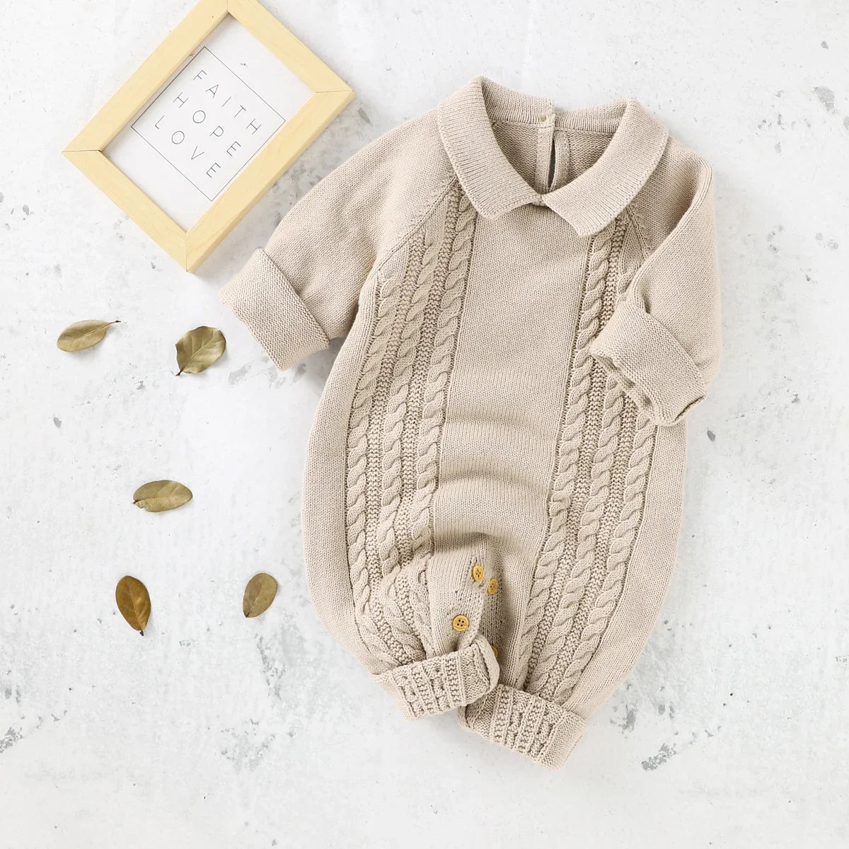 Autumn Winter Baby Knitted Hooded Rompers 0-18m, Long Sleeve Warm Jumpsuits for Infant Toddler Boys & Girls